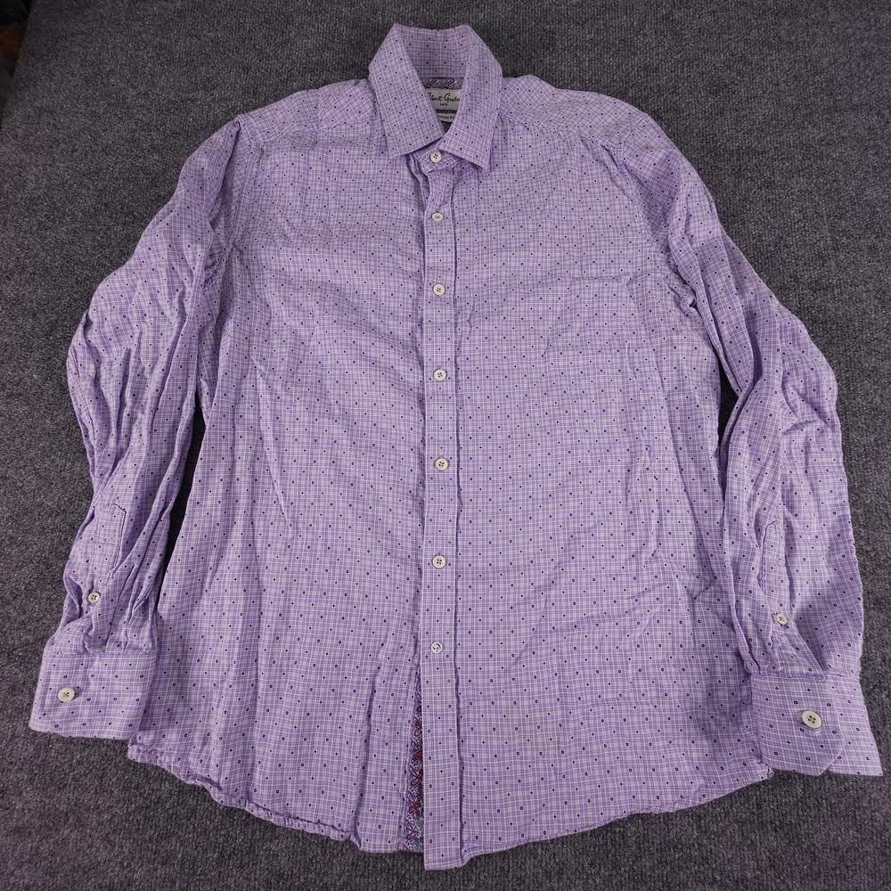 Robert Graham Shirt Mens Large Purple Plaid Tailored Fit Long Sleeve‎ Cotton